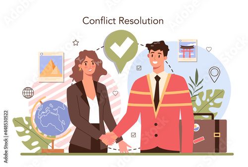 Tour agent concept. Vacation organization agency. Specialist checking