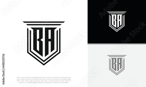 Initials BA logo design. Luxury shield letter logo design.