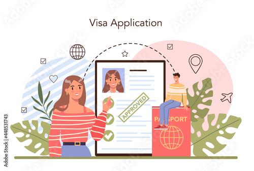 Traveling abroad concept. Visa application approving and insurance