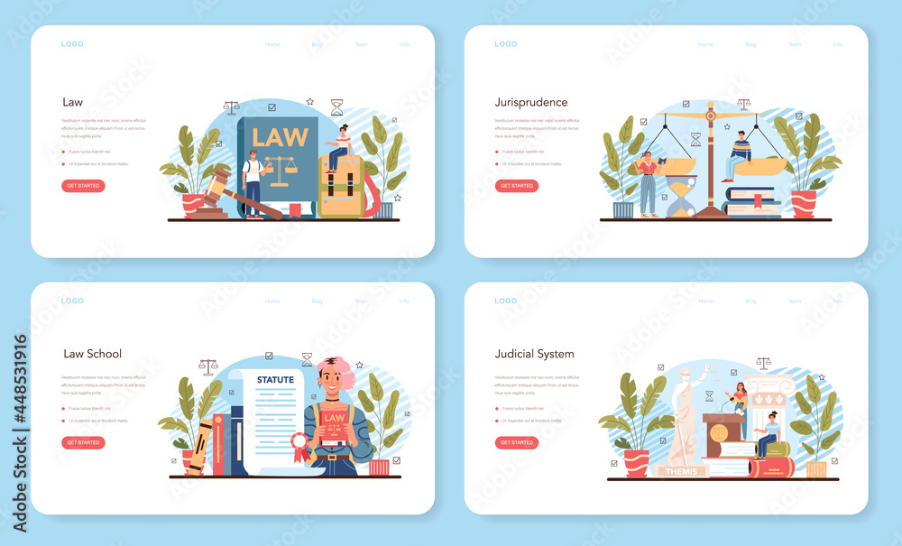 Law class web banner or landing page set. Punishment and judgement education