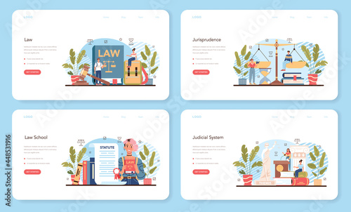 Law class web banner or landing page set. Punishment and judgement education