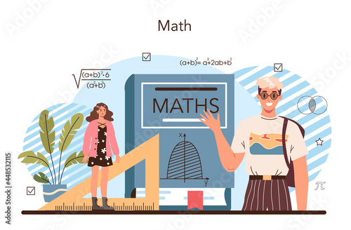 Math school subject. Students studying mathematics and algebra