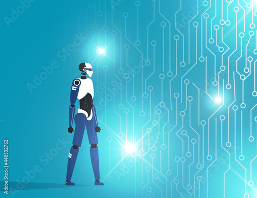 Robot virtual reality world. Futuristic development investment