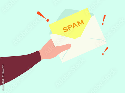 The businessman receives advertising, phishing, distribution of unwanted unwanted spam, malware. Spam, unwanted messages, malware distribution concept.