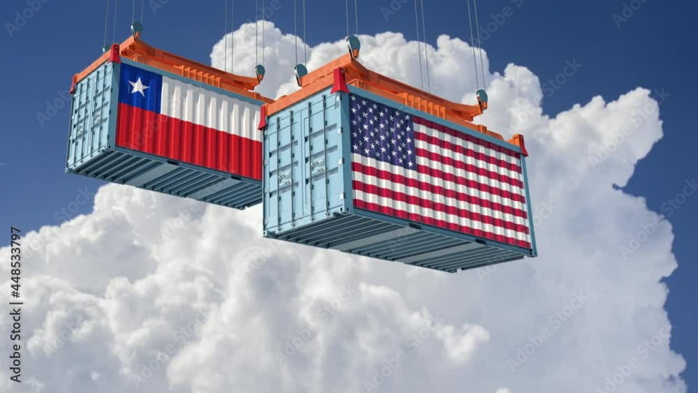 Freight container loading. Two Container with Chile and USA national ...