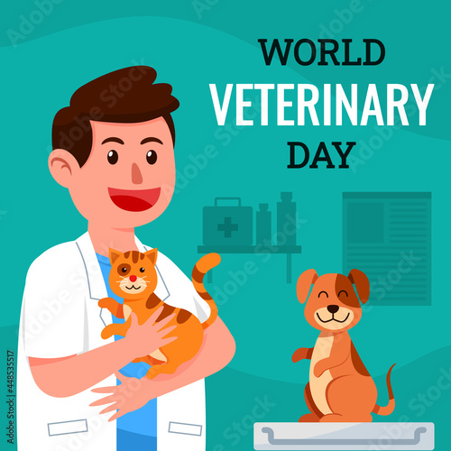 Male Veterinarian With Happy Cat And Dog