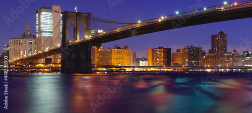 panorama night view of the Brooklyn Bridge