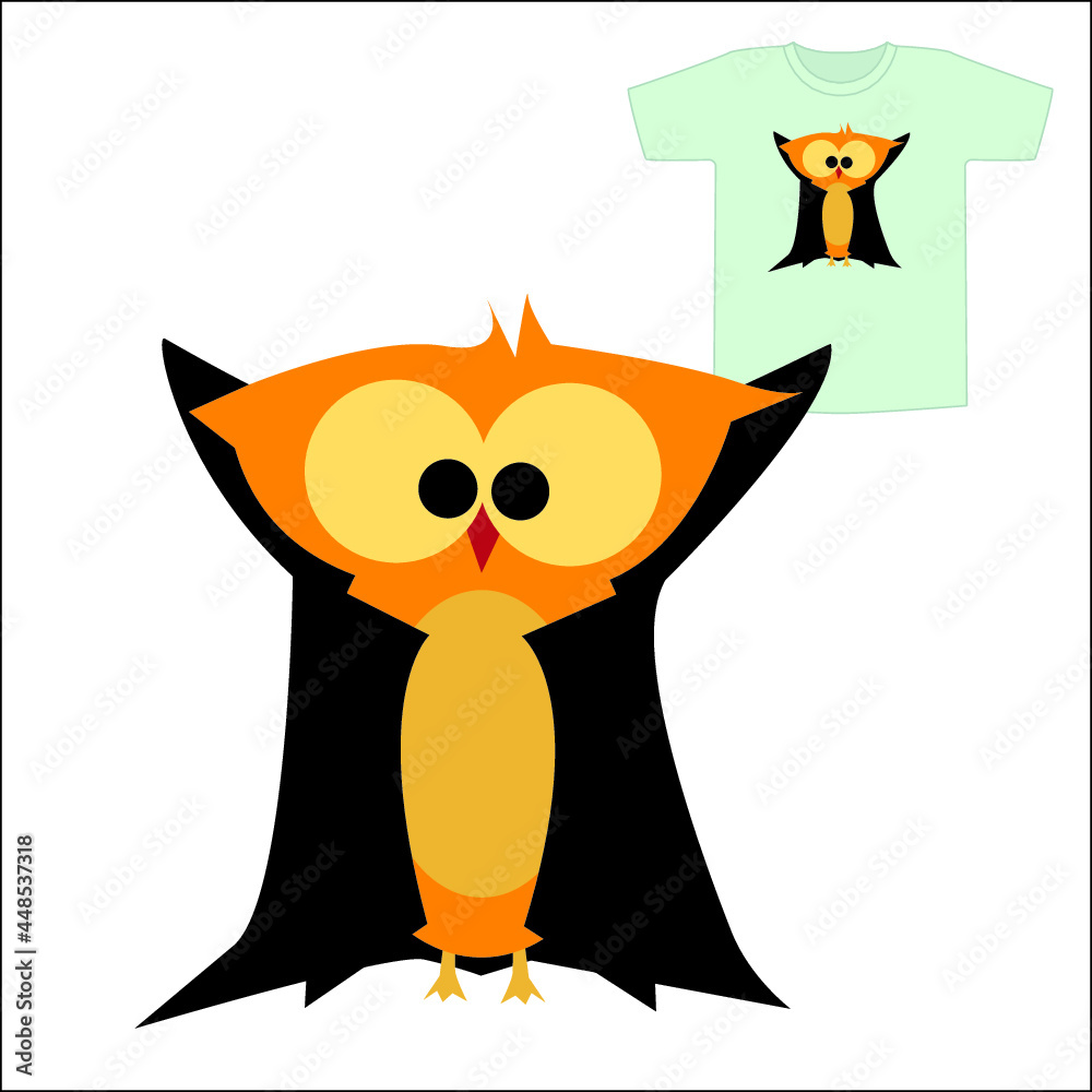 A vectorized owl wearing a cape like Dracula comicstyle