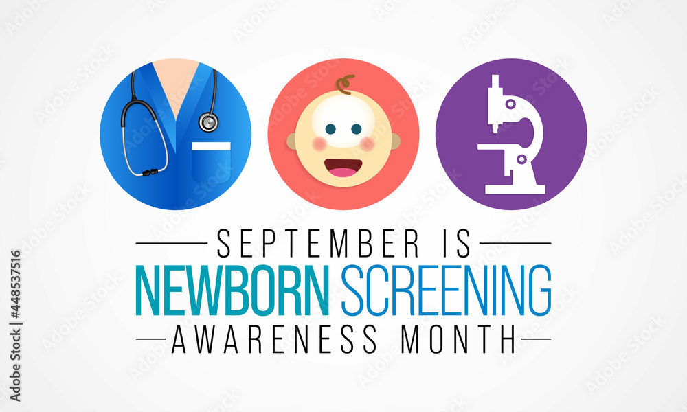 Newborn screening awareness month is observed every year in September, it is a public health program of screening in infants shortly after birth for conditions that are treatable. Vector illustration