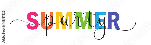 SUMMER PARTY colorful vector brush calligraphy banner on white background