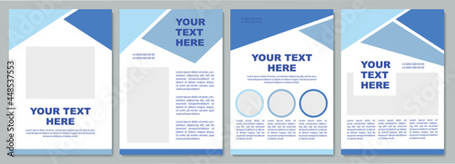 Geometric blue brochure template. Informational blank. Flyer, booklet, leaflet print, cover design with copy space. Your text here. Vector layouts for magazines, annual reports, advertising posters photo
