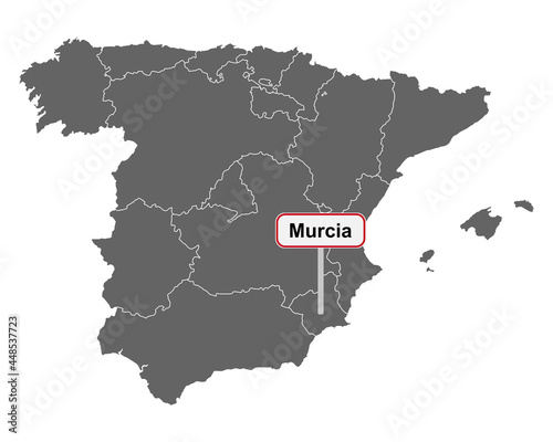 Landkarte von Spanien mit Ortsschild Murcia © lantapix