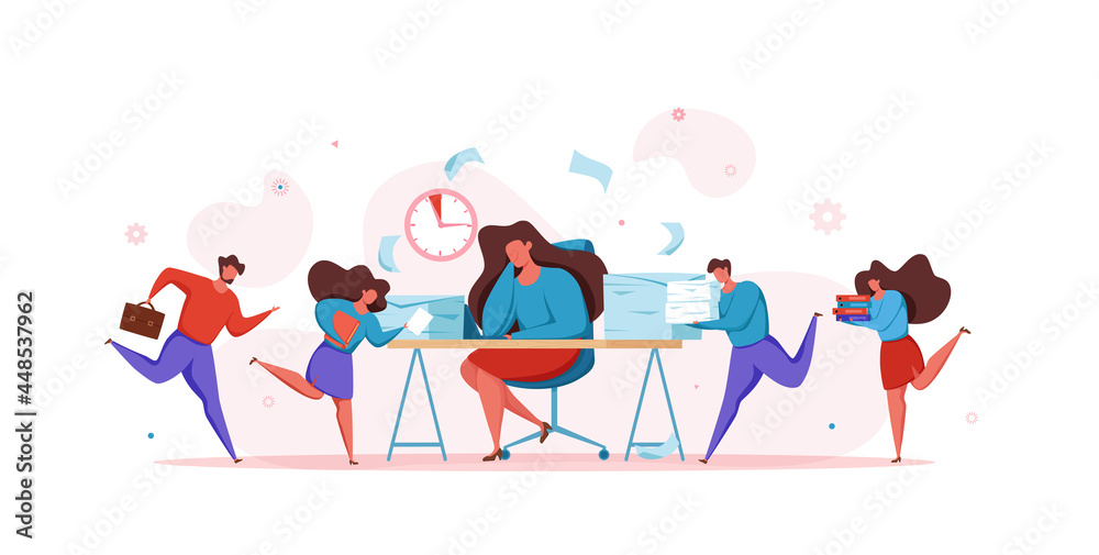 Deadline concept with office teamwork hurrying up in panic. Deadline concept with office teamwork hurrying up in panic.