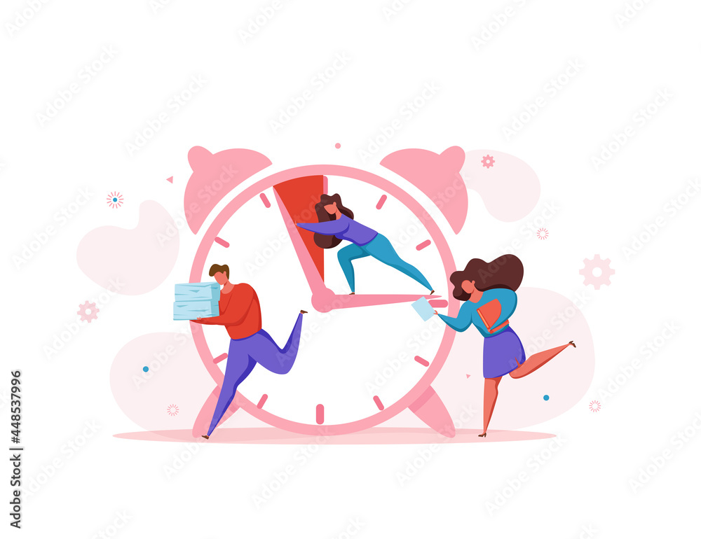 Deadline concept with office teamwork hurrying up in panic.