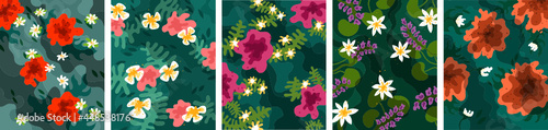 Five flower patterns, vector graphics for greeting cards, weddings, holidays and other decoration
