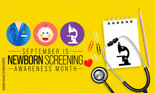 Newborn screening awareness month is observed every year in September, it is a public health program of screening in infants shortly after birth for conditions that are treatable. Vector illustration