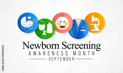 Newborn screening awareness month is observed every year in September, it is a public health program of screening in infants shortly after birth for conditions that are treatable. Vector illustration