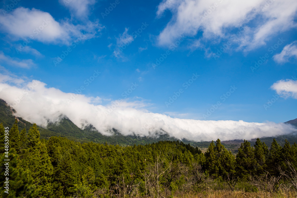 Clouds waterfall in Caldera De Taburiente Nature Park, La Palma Island, Canary Islands, Spain