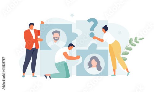 Creating a business team and searching for candidates. Recruitment agency, hr concept vector web illustration