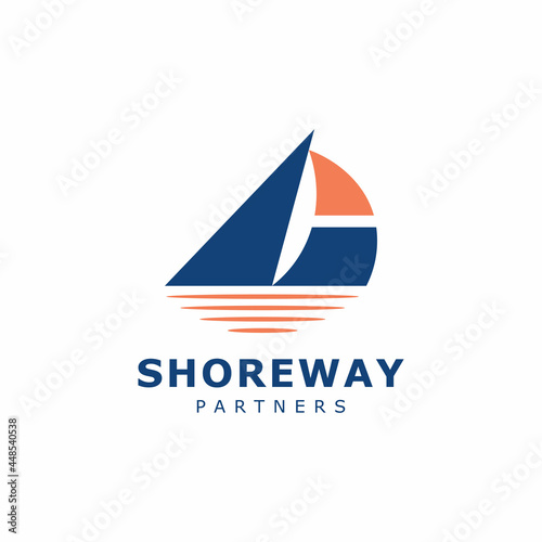 Sail Boat on the water Transportasion Nautical Logo Design