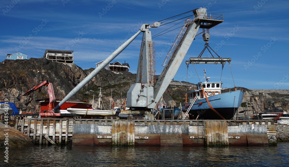 boat lift in a small yard in the harbor, Ilulissat, Greenland