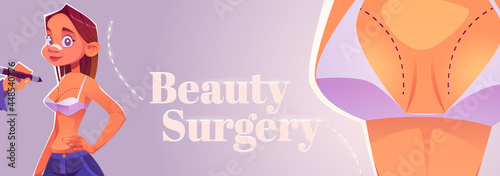 Beauty surgery cartoon banner, cosmetics procedure