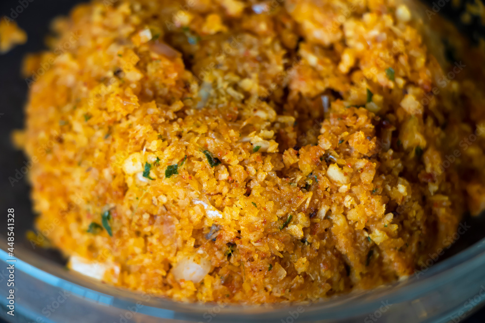 Closeup View Of Kerala Style Coconut Chutney Or Thenga Chammanthi Closeup View Of Kerala Style Coconut Chutney Or Thenga Chammanthi