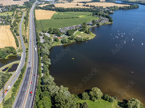  Talsperre Pirk im Vogtland Luftbild mit Autobahn photo