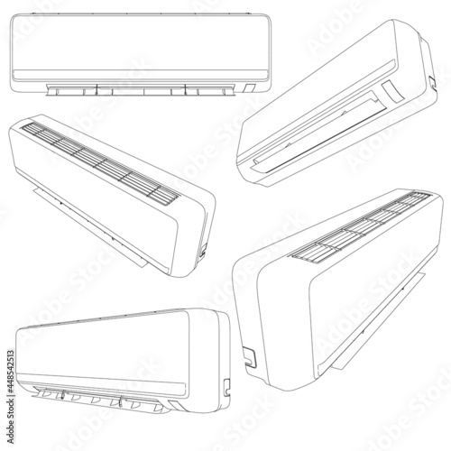 Set with the contours of wall conditioners in different positions isolated on a white background. Vector illustration