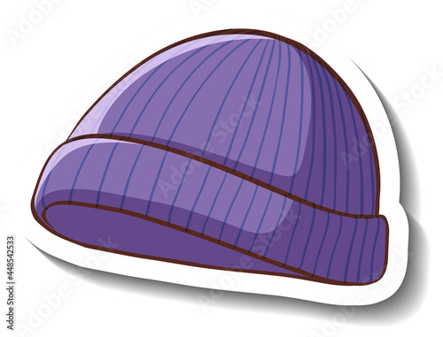 A sticker template with a purple beanie hat isolated