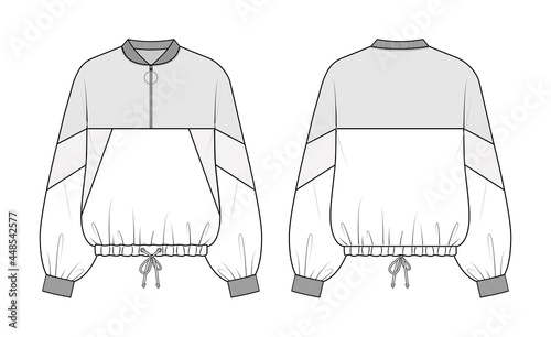 Fashion technical drawing of sport outer Jacket. Fashion flat design template