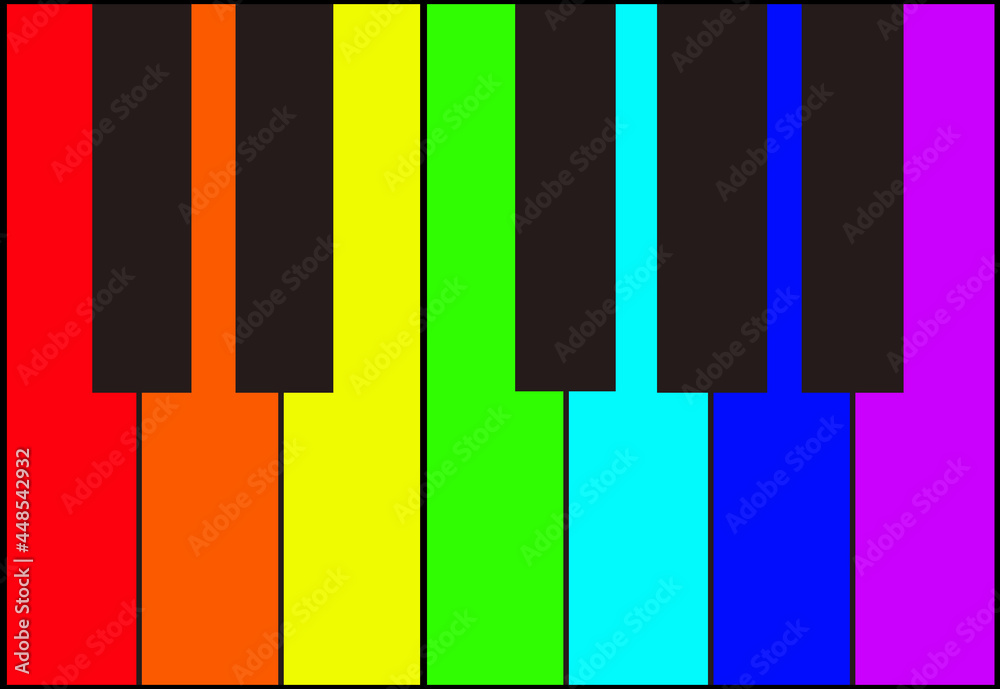 Piano or keyboard rainbow music background with black sharp