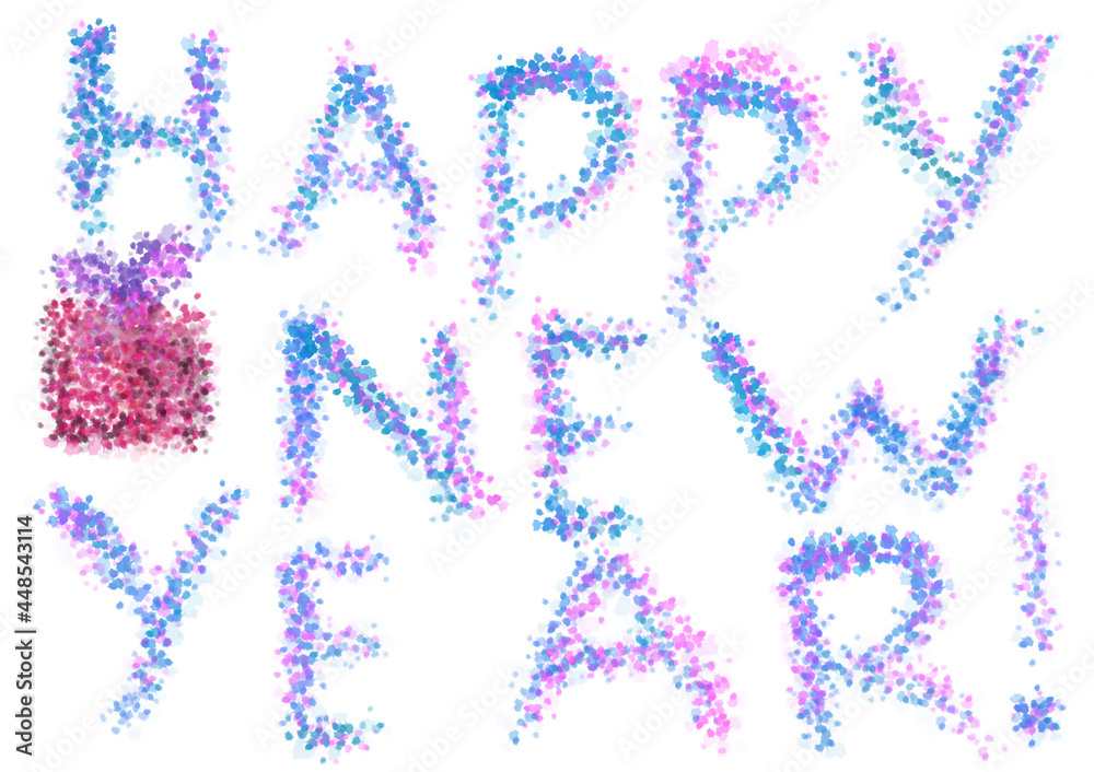 Happy New Year lettering. Greeting Card. Digital illustration.