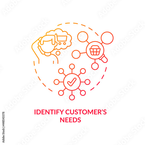 Identify customers needs red concept icon. Demand and offer. Surveillance system for marketing research abstract idea thin line illustration. Vector isolated outline color drawing