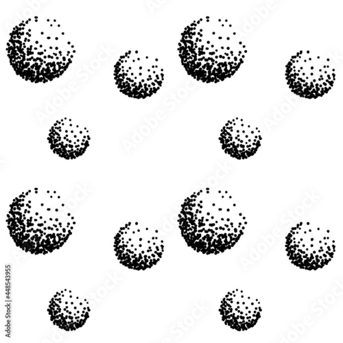 Black and white seamless pattern of 3d spheres. Graphic dot abstract background