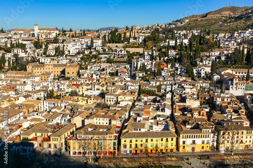 Aerial view of the old quarter of Albaicin in Granada next to the Alhambra. © josemiguelsangar