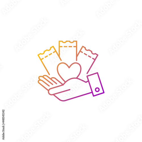 Charitable lottery game gradient linear vector icon. Fundraising opportunities. Conduct charity gaming activities. Thin line color symbols. Modern style pictogram. Vector isolated outline drawing