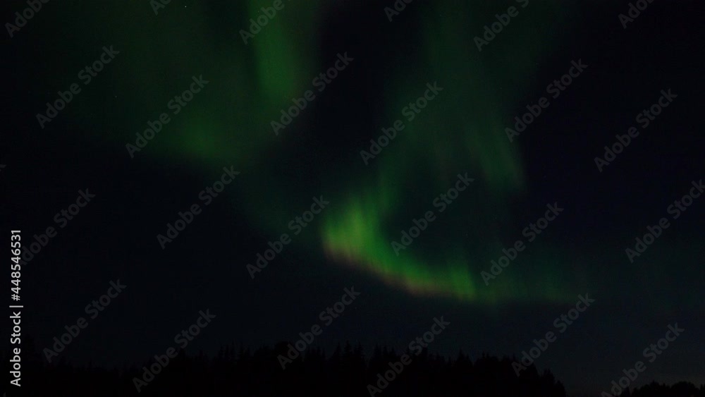 Northern lights real time scene in Kiruna, Lapland, Sweden. 4K UHD