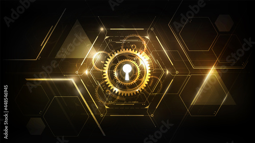 Glow keyhole abstract futuristic technology background with light and shiny, key of success solution, business concept, vector illustration photo