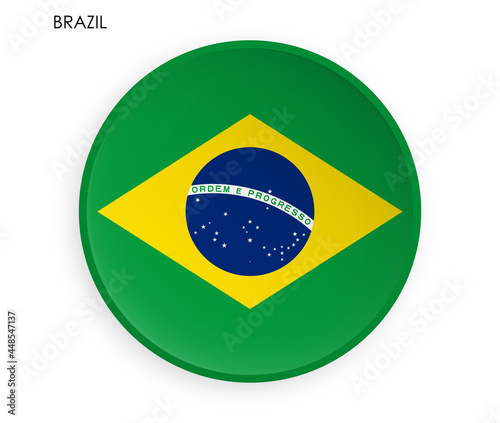Republic of Brazil flag icon in modern neomorphism style. Button for mobile application or web. Vector on white background