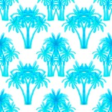 Blue jungle on a white background. Blue palm trees. Seamless pattern. Tropical, exotic plants. Bright, cheerful pattern.