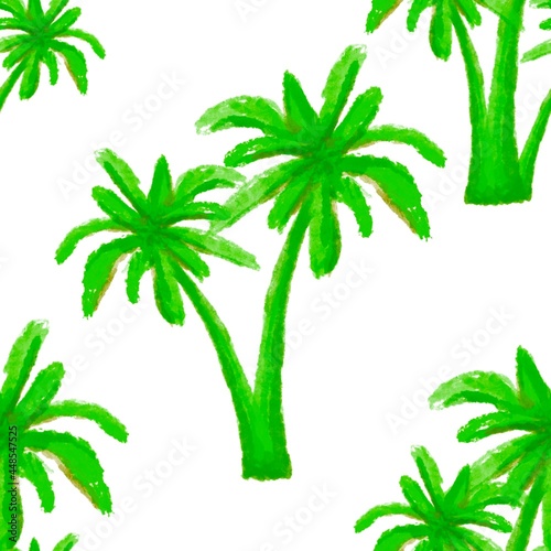 Green palm trees. Seamless pattern. Tropical  exotic plants. Bright  cheerful pattern.