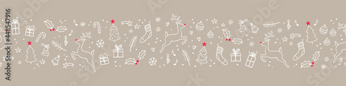 Beautiful christmas doodles seamless pattern - hand drawn and detailed, great for christmas textiles, banners, wrappers, wallpapers - vector surface design