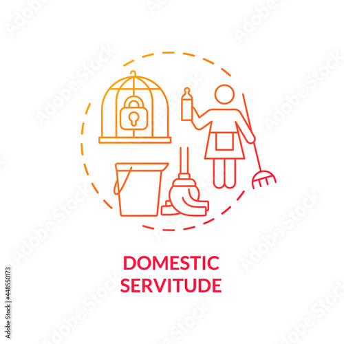 Domestic servitude red concept icon. Domestic slavery and exploitation abstract idea thin line illustration. Low paid migrant workers. Human rights violation. Vector isolated outline color drawing