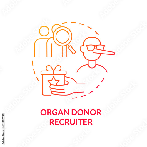 Organ donor recruiter red concept icon. Human recruitment for transplantation abstract idea thin line illustration. Illegal surgery. Forced donors. Vector isolated outline color drawing
