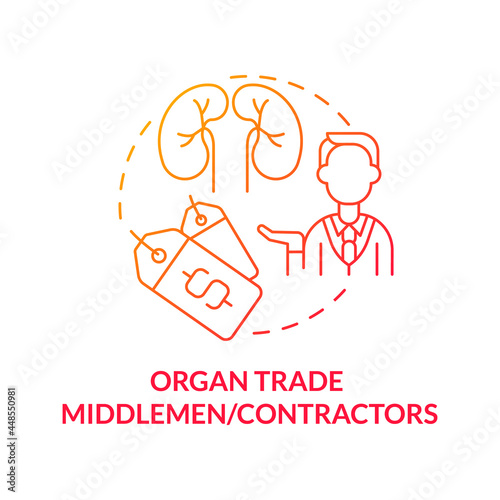Organ trade middlemen, contractors red concept icon. Underground organ trade abstract idea thin line illustration. Connect purchaser and doctor. Vector isolated outline color drawing