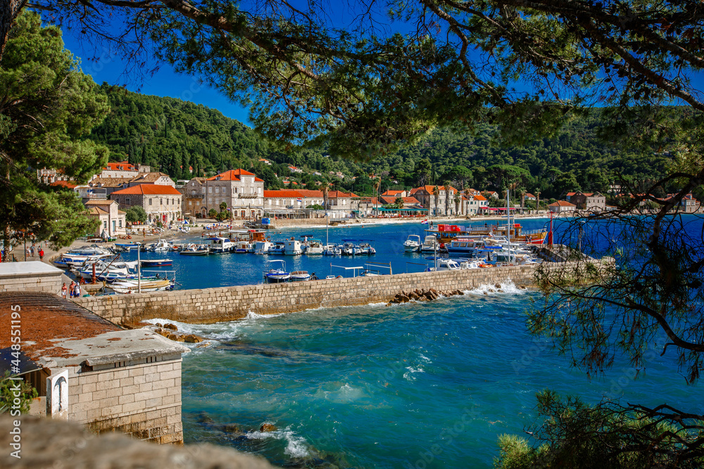 Lopud island in Croatia. The embankment and architecture of the island