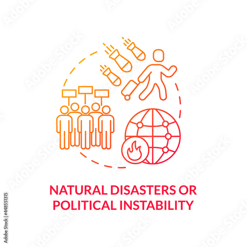 Natural disasters or political instability red concept icon. Cause of slavery abstract idea thin line illustration. Volatility weaken protection measure. Vector isolated outline color drawing