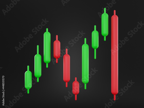 3D Down trend Candlestick chart, financial and stock markets, Minimal concept trading cryptocurrency, investment trading, exchange, 3d rendering, simple, isometric, financial, index, Bearish, forex.
