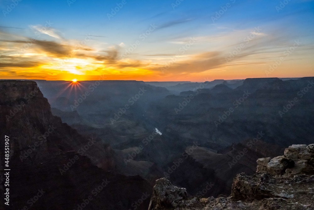 Dramatic vibrant sunset scenery in Grand Canyon National Park, Arizona